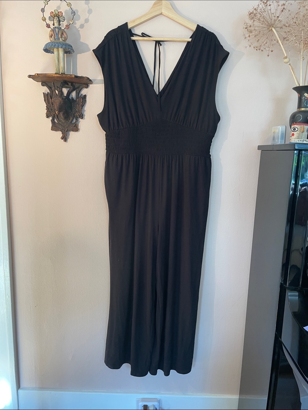 Old Navy Black V-Neck Sleeveless Jumpsuit with Smocked Waist